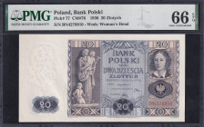 Poland, 20 Zlotych, 1936, Gem UNC 66 EPQ