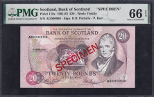 Scotland, 20 pounds, 1991, Gem UNC 66 EPQ, SPECIMEN