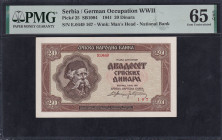 Serbia, 20 Dinara, 1941, Gem UNC 65 EPQ