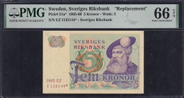 Sweden, 5 Kronor, 1965, Gem UNC 66 EPQ, REPLACEMENT