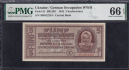 Ukraine, 5 Karbovantsiv, 1942, Gem UNC 66 EPQ