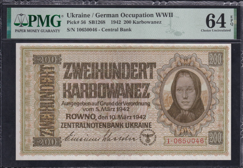 Ukraine, German Occupation WWII, 200 Karbovantsiv, 1942, Choice UNC 64 EPQ, Pick...