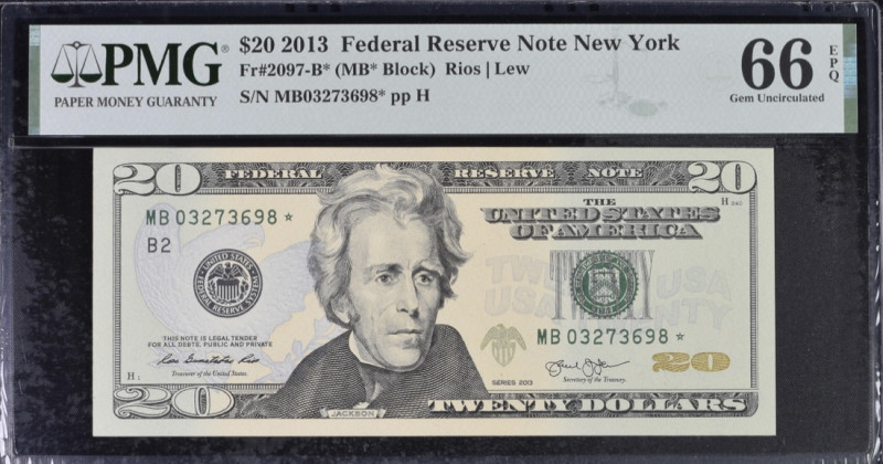 USA, Federal Reserve Note New York, 20 Dollars, 2013, Gem UNC 66 EPQ, Pick: Fr 2...
