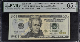 USA, 20 Dollars, 2017, Gem UNC 65 EPQ, Mismatched Suffix Error
