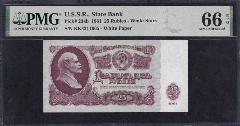 U.S.S.R., State Bank, 25 Rubles - Wmk: Stars, 1961, Gem UNC 66 EPQ, Pick: 234b
