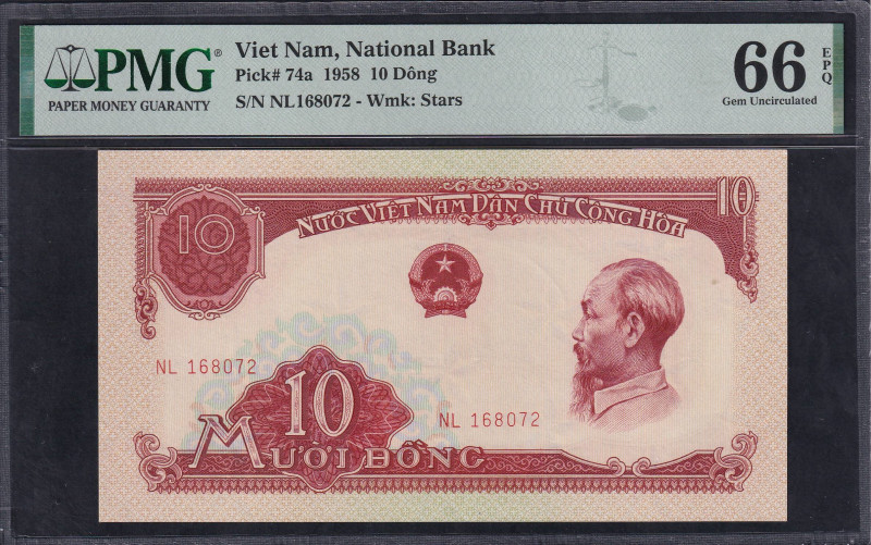 Vietnam, National Bank, 10 Dong, 1958, Gem UNC 66 EPQ, Pick: 74a