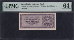 Yugoslavia, 5 Dinara, 1950, Choice UNC 64 EPQ
