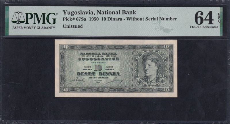 Yugoslavia, National Bank, 10 Dinara - Without Serial Number, 1950, Choice UNC 6...