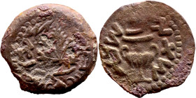 JUDAEA. Jerusalem mint. First Jewish Revolt (66-70 AD). AE prutah. Obv.: Two handled amphora. Rev.: vine leaf on small branch, bears the legend "for t...