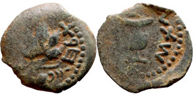 JUDAEA. Jerusalem mint. First Jewish Revolt (66-70 AD). AE prutah. Obv.: Two handled amphora. Rev.: vine leaf on small branch, bears the legend "for t...
