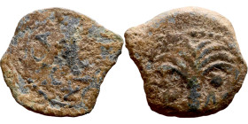 JUDAEA. Jerusalem mint. Coponius ( under Augustus, 6-9 AD). AE prutah. Obv.: Grain ear. Rev.: Palm tree; date across field