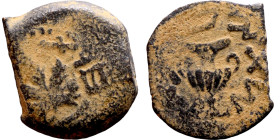 JUDAEA. Jerusalem mint. First Jewish Revolt (66-70 AD). AE prutah. Obv.: Two handled amphora. Rev.: vine leaf on small branch, bears the legend "for t...