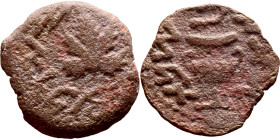 JUDAEA. Jerusalem mint. First Jewish Revolt (66-70 AD). AE prutah. Obv.: Two handled amphora. Rev.: vine leaf on small branch, bears the legend "for t...