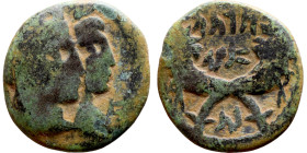 NABATAEA. Malichus with Shaquilath. AD 40-70. Petra mint. AE Bronze