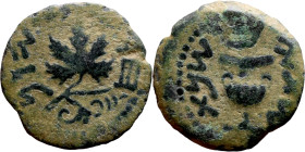 JUDAEA. Jerusalem mint. First Jewish Revolt (66-70 AD). AE prutah. Obv.: Two handled amphora. Rev.: vine leaf on small branch, bears the legend "for t...