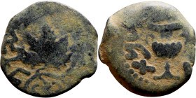 JUDAEA. Jerusalem mint. First Jewish Revolt (66-70 AD). AE prutah. Obv.: Two handled amphora. Rev.: vine leaf on small branch, bears the legend "for t...