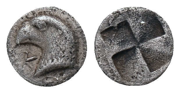 AEOLIS.Kyme. (Circa 480-450 BC). AR. Hemiobol
Obv : Eagle's head left, K-Y acro...