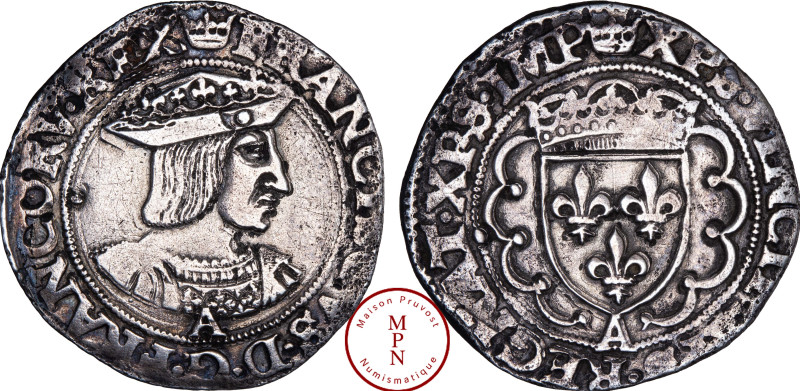 France, François Ier (1515-1547), Teston, 6e type, A, Paris, Av. FRANCISCVS. D. ...