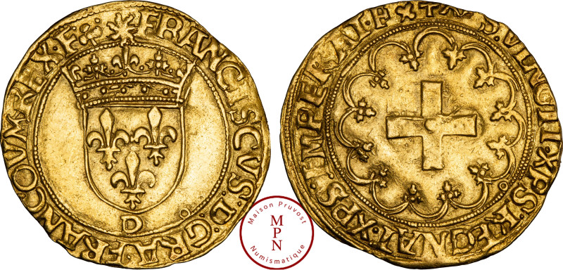 France, François Ier (1515-1547), Écu d'or à la croisette, 1er type, D, Lyon, Av...