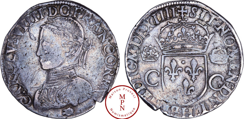 France, Charles IX (1560-1574), Teston, 2eme type, aux 2C couronnés, 1564, H, La...