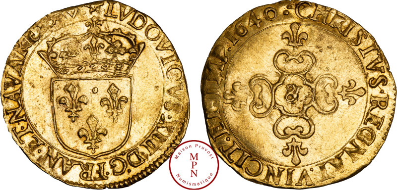 France, Louis XIII (1610-1643), Écu d'or au soleil, à la croix anillée fleurdeli...