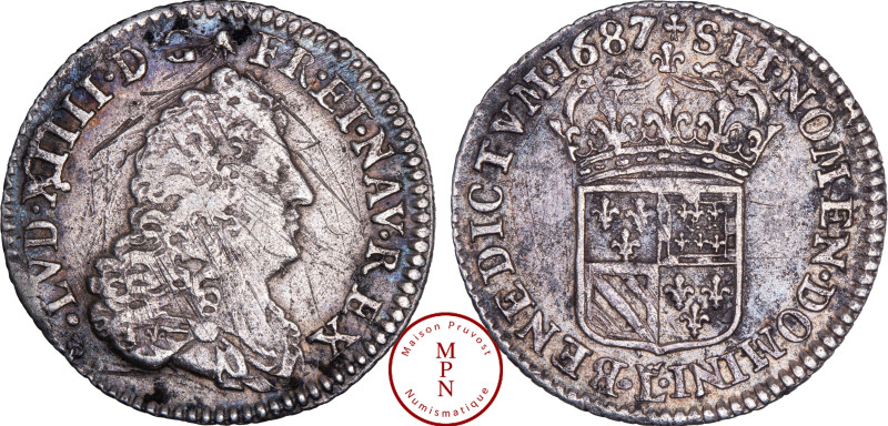 France, Louis XIV (1643-1715), Seizième d'écu de Flandre, 1687, L couronné, Lill...