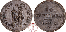 Convention (1792-1795), 10 Centimes à la massue, Essai, AN 3,Paris, Av. REPUBLIQUE FRANCAISE, Serpent entremêlé entre une massue et un faisceau de lic...