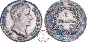 France, Napoléon Ier (1804-1815), 1 Franc, Tête nue, Calendrier Révolutionnaire, AN 13, A, Paris, Av. NAPOLEON EMPEREUR, Tête nue à droite, Rv. REPUBL...