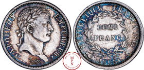 France, Napoléon Ier (1804-1815), Demi-Franc, Tête laurée, République Française, 1808, I, Limoges, Av. NAPOLEON EMPEREUR, Tête laurée à droite, Rv. RE...