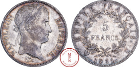 France, Napoléon Ier (1804-1815), 5 Francs, Tête laurée, Empire Français, 1811, U, Turin, Av. NAPOLEON EMPEREUR, Tête laurée à droite, Rv. EMPIRE FRAN...