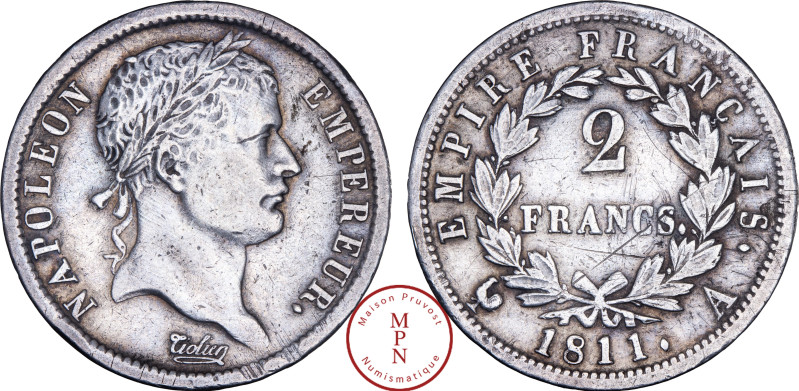 France, Napoléon Ier (1804-1815), 2 Francs, Tête laurée, Empire Français, 1811, ...