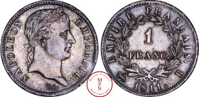 France, Napoléon Ier (1804-1815), 1 Franc, Tête laurée, Empire Français, 1811, B, Rouen, Av. NAPOLEON EMPEREUR, Tête laurée à droite, Rv. EMPIRE FRANC...