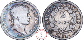 France, Napoléon Ier (1804-1815), 2 Francs, Tête laurée, Empire Français, 1813, M, Toulouse, Av. NAPOLEON EMPEREUR, Tête laurée à droite, Rv. EMPIRE F...