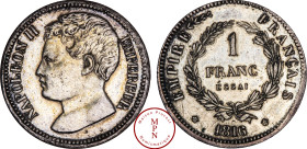 France, Napoléon II, 1 Franc, Essai, 1816 Av. NAPOLEON II EMPEREUR, Tête nue à gauche, Rv. EMPIRE FRANCAIS // 1 / FRANC / ESSAI, dans une couronne, Br...