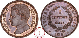 France, Napoléon II, 3 Centime, Essai, 1816 Av. NAPOLEON II EMPEREUR, Tête nue à gauche, Rv. EMPIRE FRANCAIS // 3 / CENTIMES / ESSAI, dans une couronn...