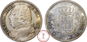 France, Louis XVIII (1814-1815 / 1815-1824), 5 Francs, Buste habillé, 1814, A, Paris, Av. LOUIS XVIIII ROI DE FRANCE, Buste habillé à gauche, Rv. PIEC...