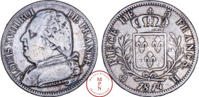 France, Louis XVIII (1814-1815 / 1815-1824), 5 Francs, Buste habillé, 1814, H, La Rochelle, Av. LOUIS XVIIII ROI DE FRANCE, Buste habillé à gauche, Rv...