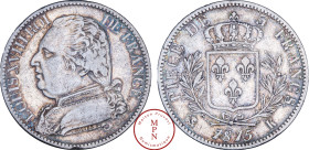 France, Louis XVIII (1814-1815 / 1815-1824), 5 Francs, Buste habillé, 1815, K, Bordeaux, Av. LOUIS XVIIII ROI DE FRANCE, Buste habillé à gauche, Rv. P...