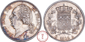 France, Louis XVIII (1814-1815 / 1815-1824), 2 Francs, 1822, A, Paris, Av. LOUIS XVIII ROI DE FRANCE, Tête nue à gauche, Rv. Écu de France couronné ac...