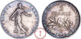 France, Troisième République (1870-1940), 2 Francs, 1914, C, Castelsarrasin, Av. REPUBLIQUE FRANCAISE, Semeuse semant à gauche, Rv. LIBERTE. EGALITE. ...