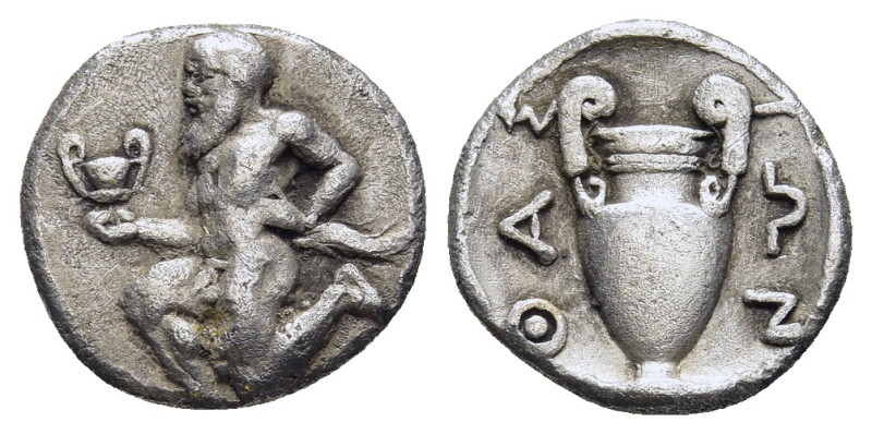ISLANDS off THRACE. Thasos. Trihemiobol (Circa 412-404 BC).

Obv: Satyr kneeling...