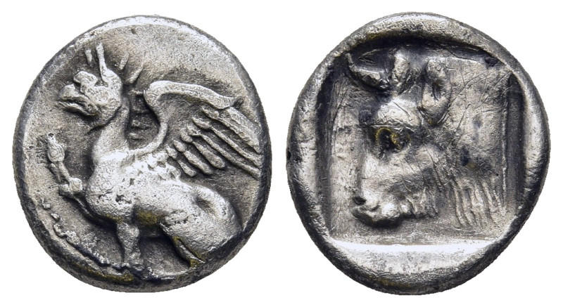 THRACE. Abdera. Diobol (395-360 BC). Kleantides, magistrate.

Obv: Griffin crouc...