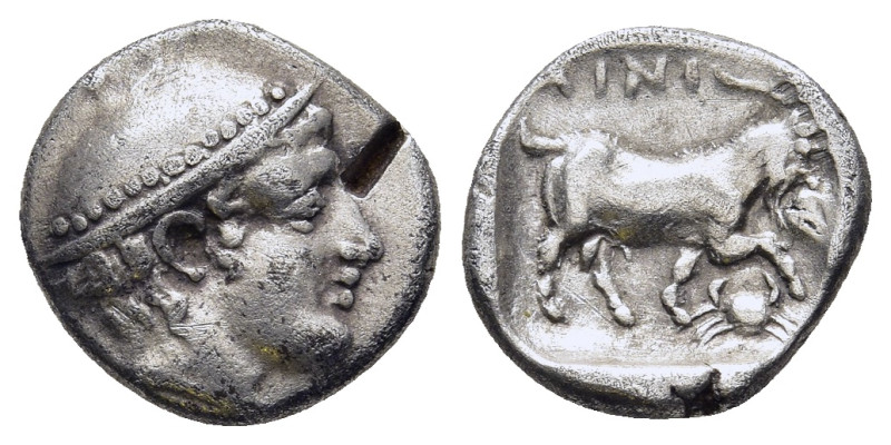 THRACE. Ainos. Diobol (Circa 410-405 BC).

Obv: Head of Hermes right, wearing pe...