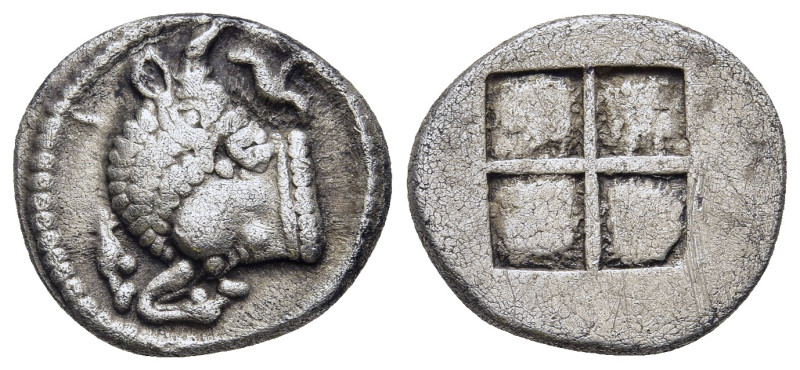 MACEDON. Akanthos. Tetrobol (Circa 500-480 BC).

Obv: Forepart of a bull left, h...
