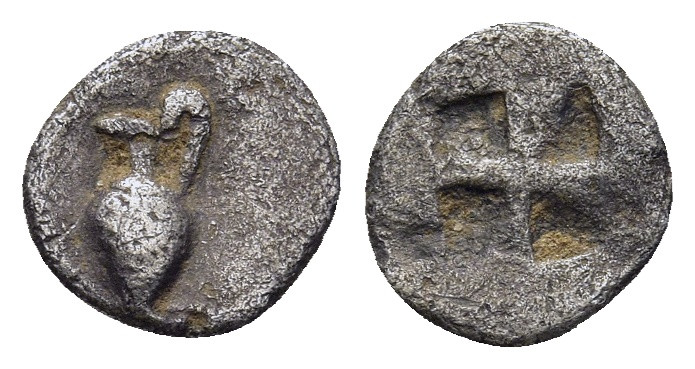 MACEDON. Terone. Tetartemorion (circa 490-480 BC).

Obv: Oinochoe.
Quadripartite...