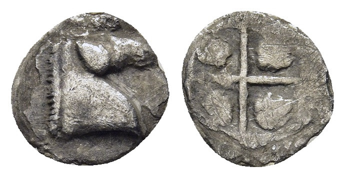 KINGS OF MACEDON. Alexander I (498-454 BC). Tetartemorion.

Obv: Head of horse t...