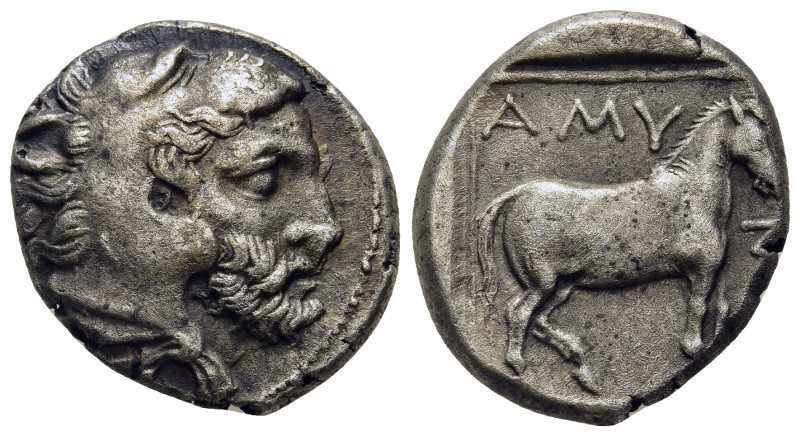 KINGS OF MACEDON. Amyntas III (393-369 BC). Stater.

Obv: Head of Herakles right...