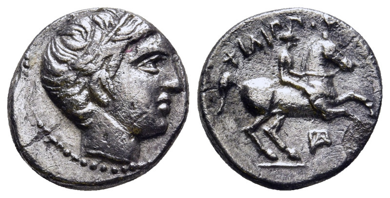 KINGS OF MACEDON. Philip II (359-336 BC). 1/5 Tetradrachm. Amphipolis.

Obv: Dia...