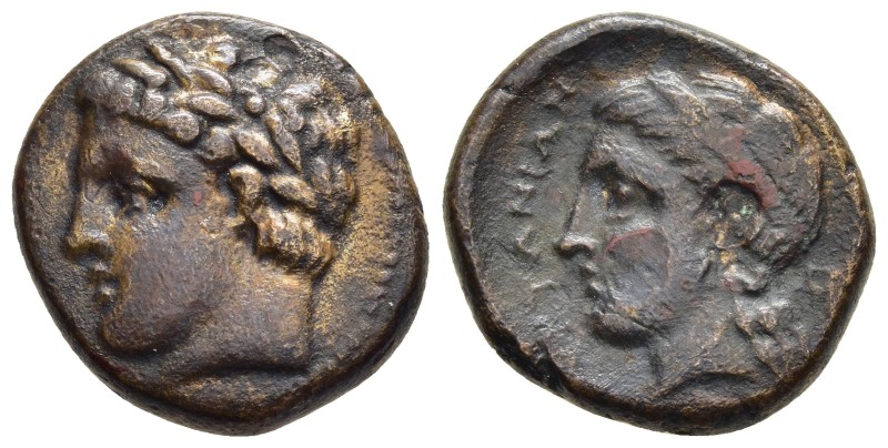 THESSALY. Gyrton. Ae (circa 340-320 BC).

Obv: Laureate head of Apollo or the ...