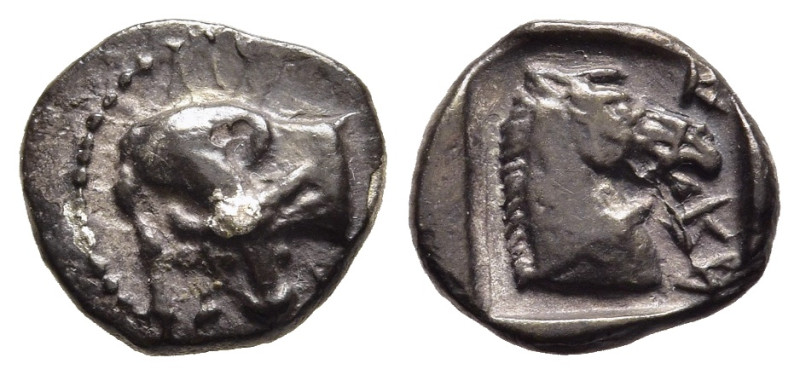 THESSALY. Krannon. Obol (circa 462/1-460 BC).

Obv: Forepart of bull to left, ...